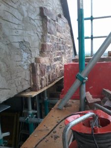 stone for underside put up in 4 separate stages; jacked, and hardens overnight