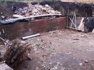 Chew Magna:Terrace and retaining walls 'Before'